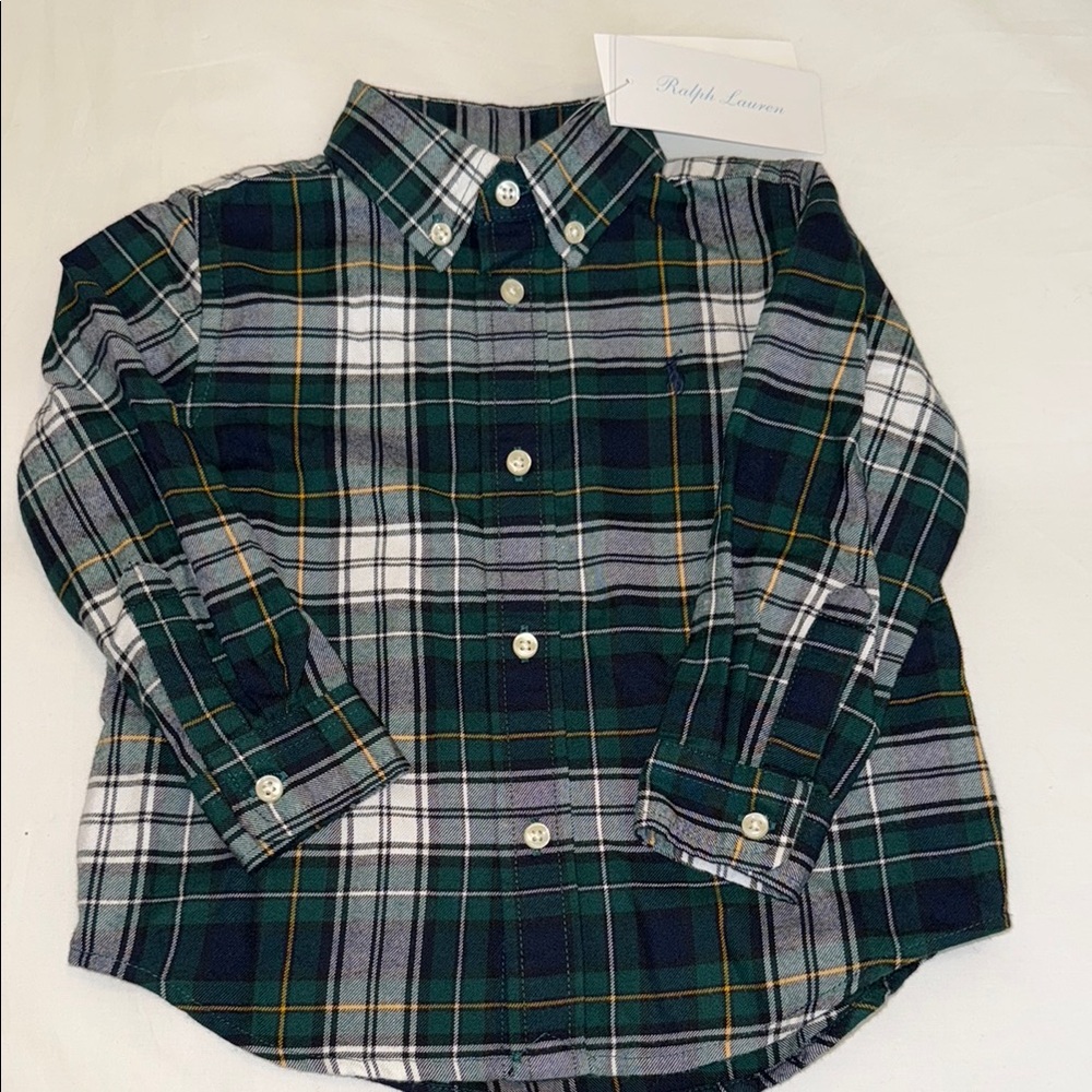 Ralph Lauren Green and White Button Down Shirt